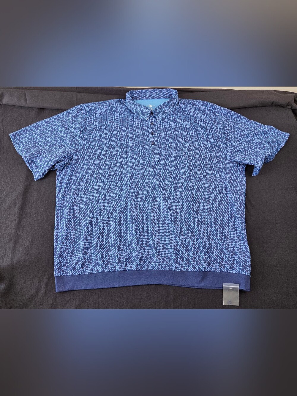 John Blair Shirt Mens 3XL Blue Short Sleeve Polo Diamond Print Chest Pockets